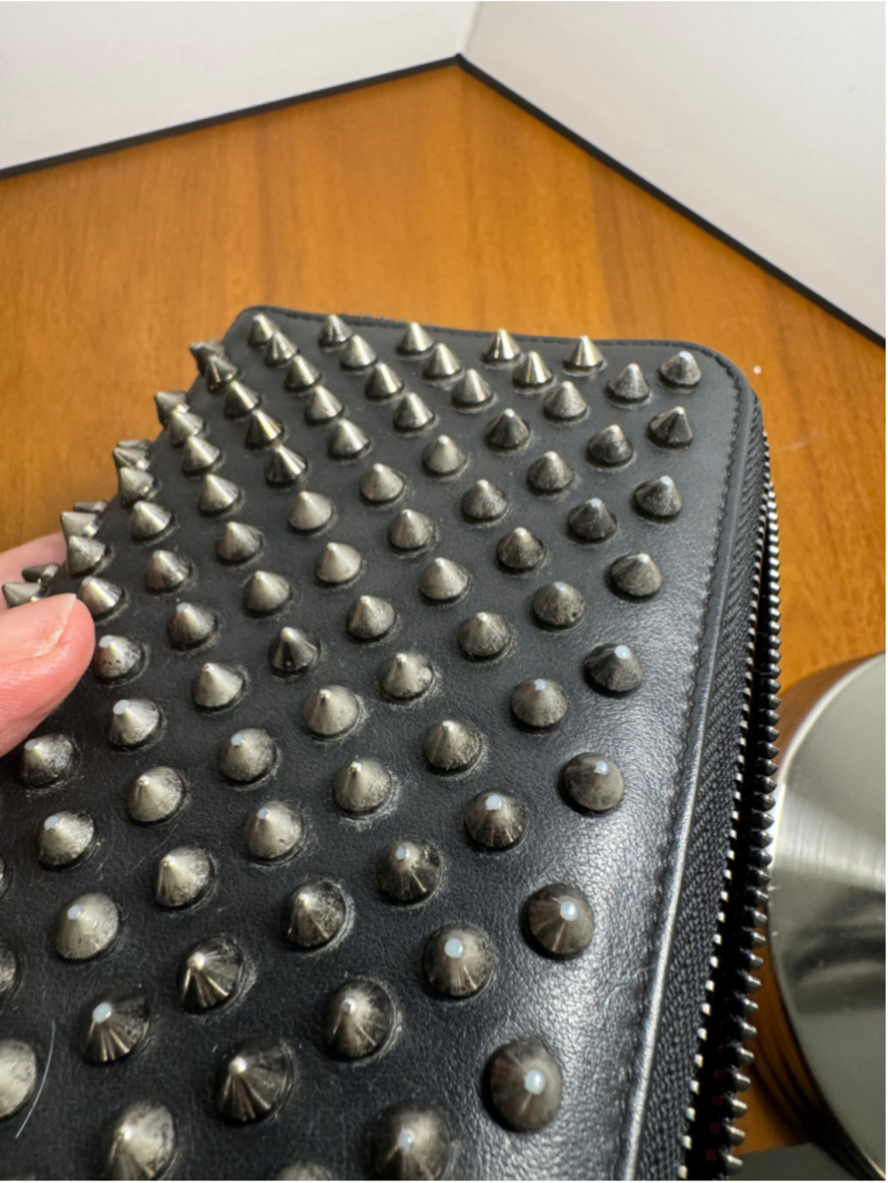 Christian Louboutin Black and Silver/Gunmetal Studded Long Wallet - Picture 4 of 12
